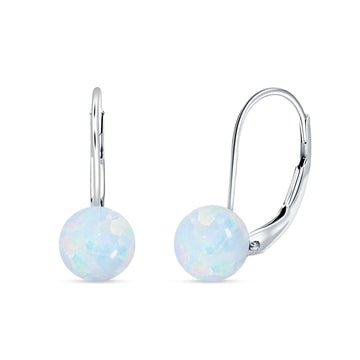 Round Lab Created White Opal Leverback Earrings 925 Sterling Silver Wholesale